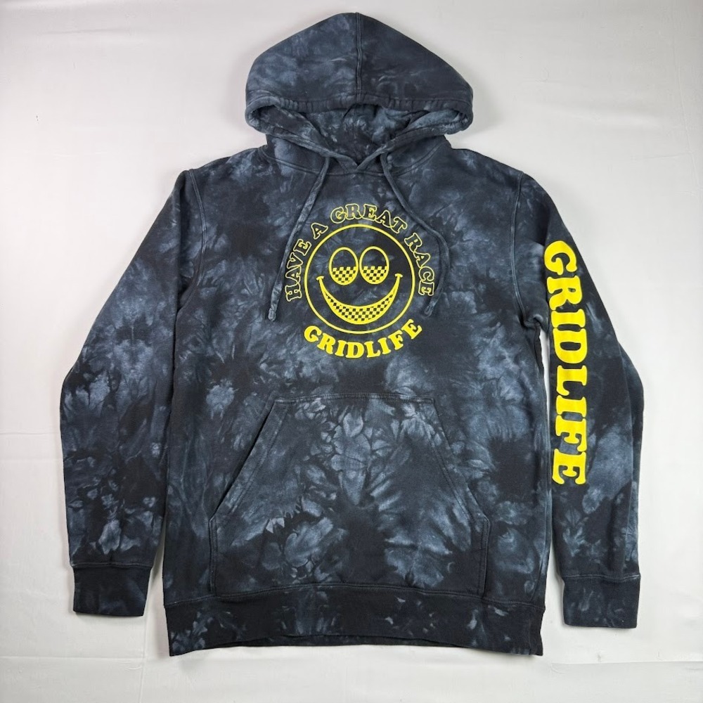 Gridlife Have A Great Race Tie Dye Hoodie Mens Medium Black Yellow Graphic